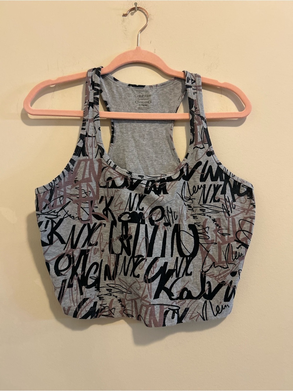 Calvin Klein Performance Gray Graphic Racerback Crop Stretch Tank